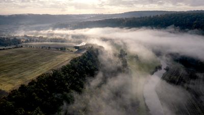 Nebra, Matte, Arche Nebra, Drohne, Herbst, Landschaft, Nebel, Wald, Wasser, Unstrut, Wolken