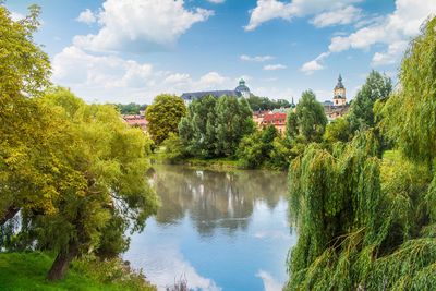 Bäume, Fluss, Kirche , Saale , Saale-Unstrut, Schloss , Schloss Augustusburg, Sommer , Weißenfels, WinterbergPromotion, Wolken , blauer Himmel , grünfläche