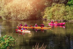 Bad Kösen, Bäume, Familie, Fluss, Kanu, Personen, Personen , Saale, Saale , Sommer, Transmedial, Transmedial , Wasser