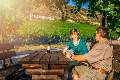 Bad Kösen, Transmedial , Sommer, Saalhäuser, Weinberge, Sonne , Sonnenuntergang , Personen , Wein , Paar 