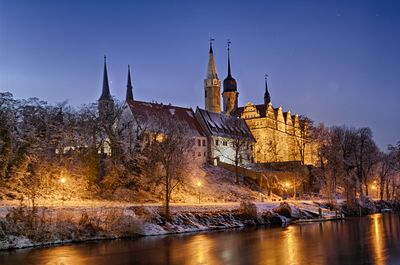 Merseburg, Merseburger Schloss, Winter, Abendstimmung, Saale , Fluss, Schnee, Schloss  , Dom , blauer Himmel 
